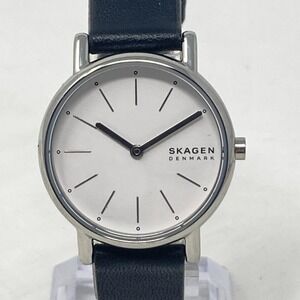 Skagen Signatur Lille Womens Watch 30mm Silver Tone Black Leather New Battery 8"